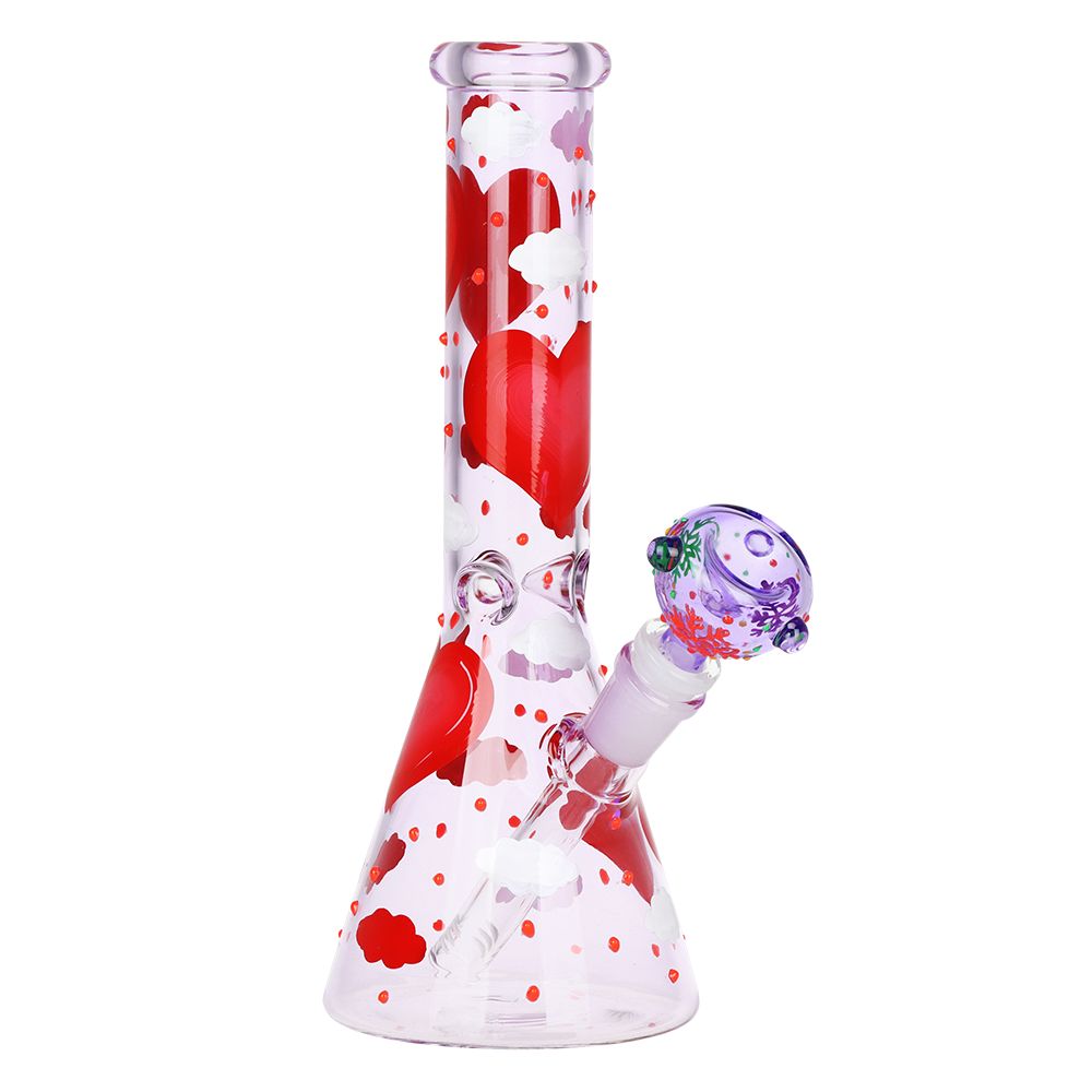 0b99b270-ea73-4586-858f-1cd4e0cfde85.jpg Pinky Hearts Beaker Glass Water Pipe - 10" / 14mm F - Image 1