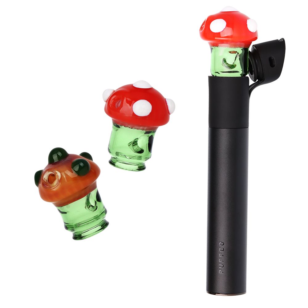 0e6e934b-98f0-41fa-b2ba-f4674c4fcd0c.jpg Pulsar Mushroom Glass Mouthpiece Attachment for Puffco Pivot w/ Display Stand - Colors Vary - Image 1