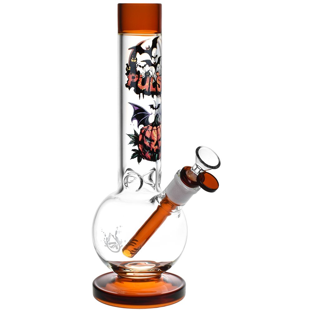 4591cd85-528a-4acc-8454-d5a6da69ae39.jpg Pulsar Halloween Round Ball Glass Water Pipe - 11.75" / 14mm F - Image 1