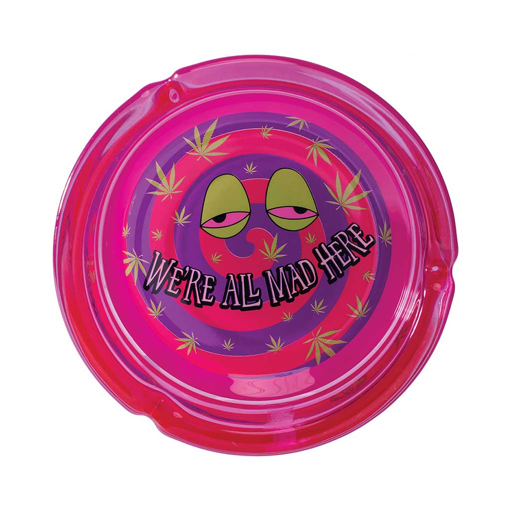 PURPLE WE'RE ALL MAD HERE GLASS ASHTRAY