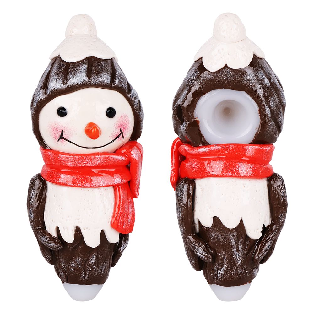 Snowman Enamel Resin Sculpted Glass Spoon Pipe - 6.25"