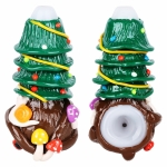 Shroom Xmas Tree Enamel Resin Sculpted Glass Spoon Pipe - 5"