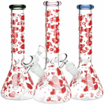 Pulsar Hearts and Kisses Glass Beaker Water Pipe - 9.75" / 14mm F / Colors Vary