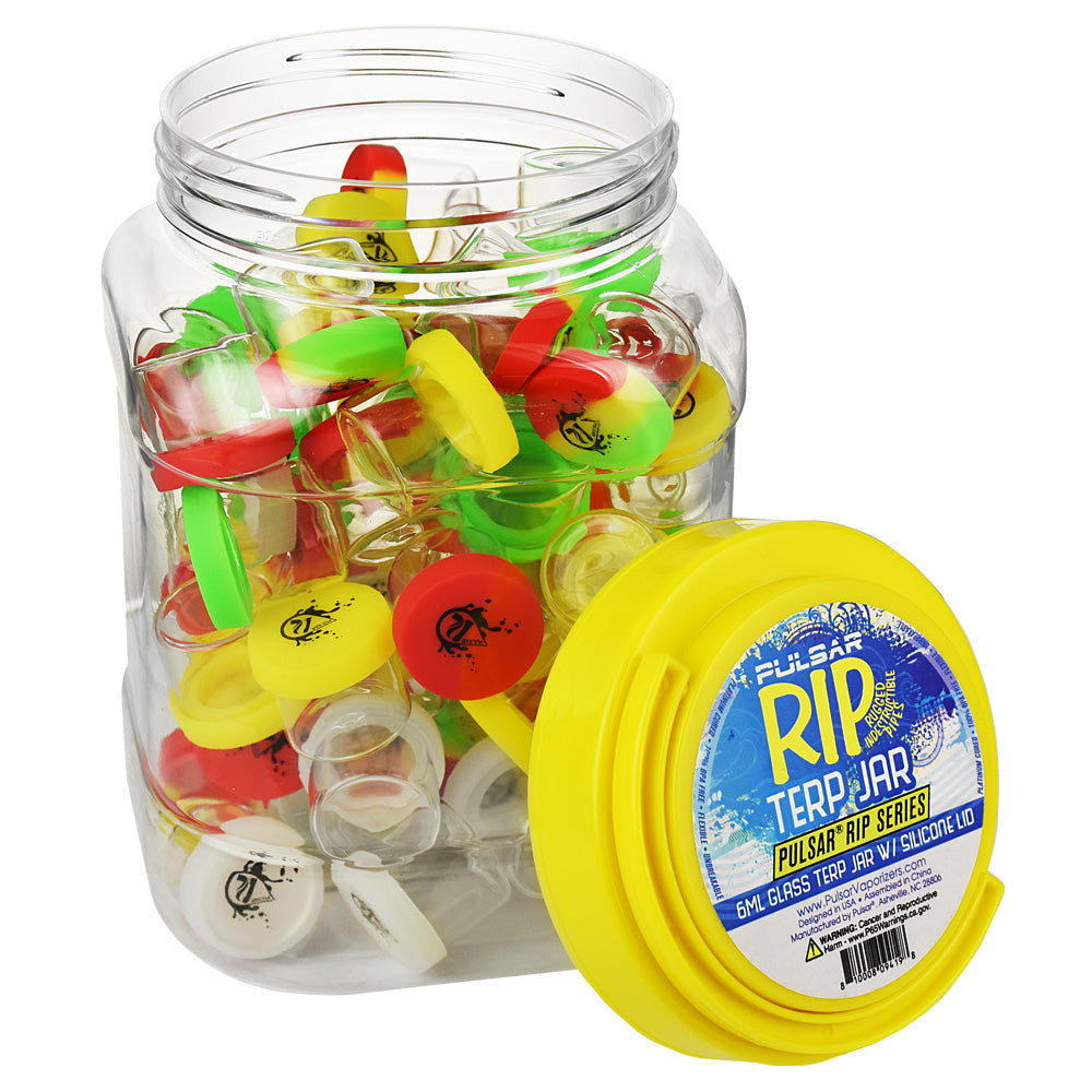 92aaacde-7ae1-41d1-87ca-cfe6bfc394a7.jpg Pulsar RIP Series Glass Terp Jar - 6ml / Assorted Colors 70pcs - Image 1
