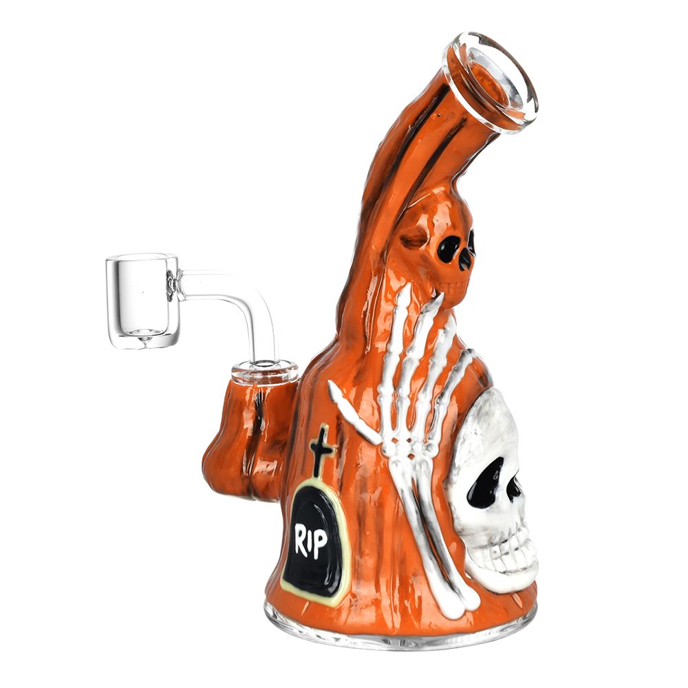 98bd3097-22ba-4f7a-8a9c-67fe76b360a3.jpg Haunted Gourd Enamel on glow in the dark Glass Dab Rig - 7" - Image 1