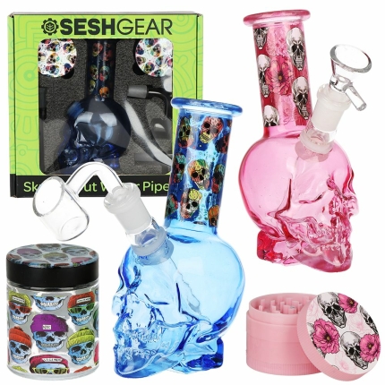 SeshGear Skulled Out Water Pipe Kit - 6" /  Colors & Designs Vary