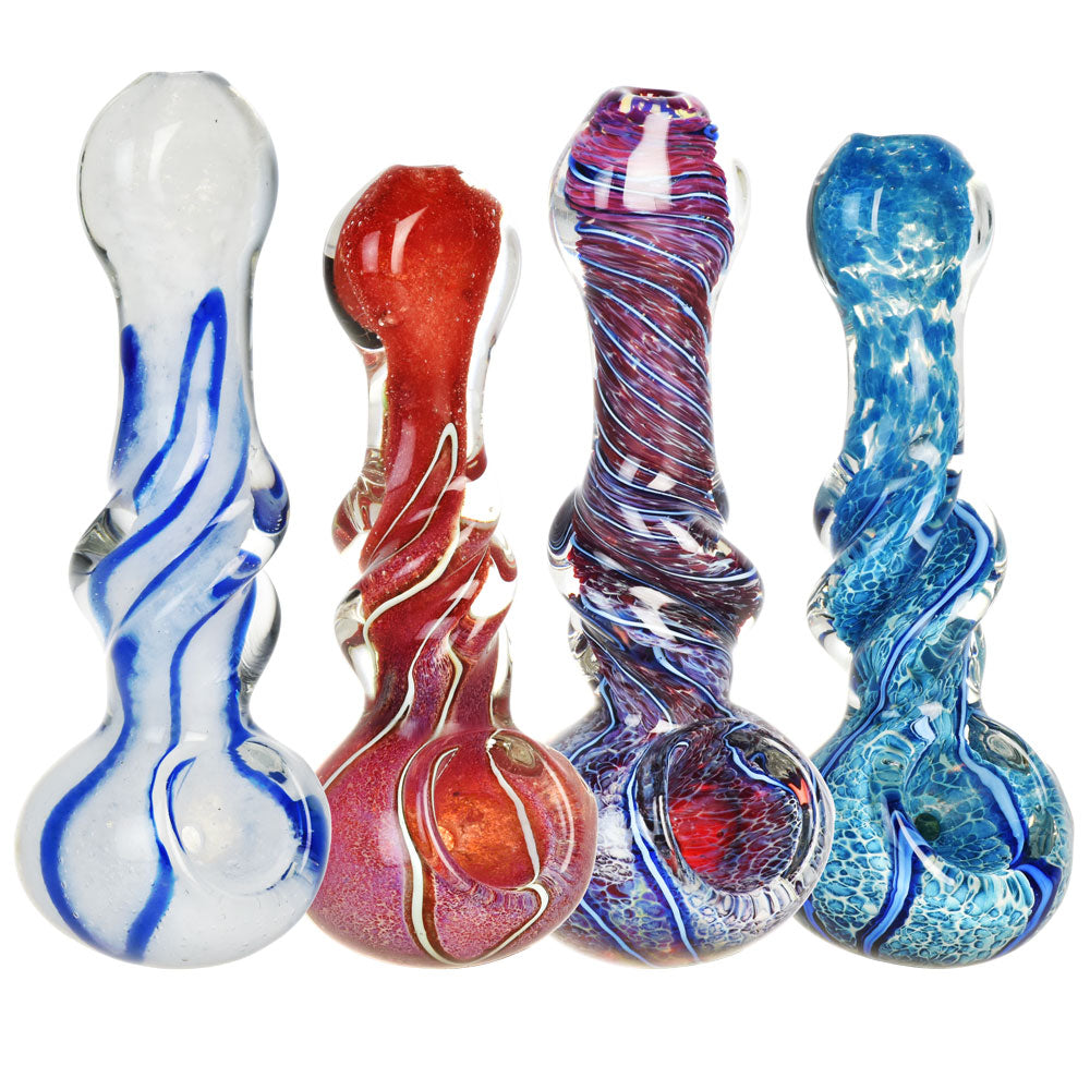 b532e15d-cdd3-4c2c-9acf-a7b5d8e737e4.jpg Mid Twist Marbled Spoon Pipe - 4.5" / Colors Vary - Image 1