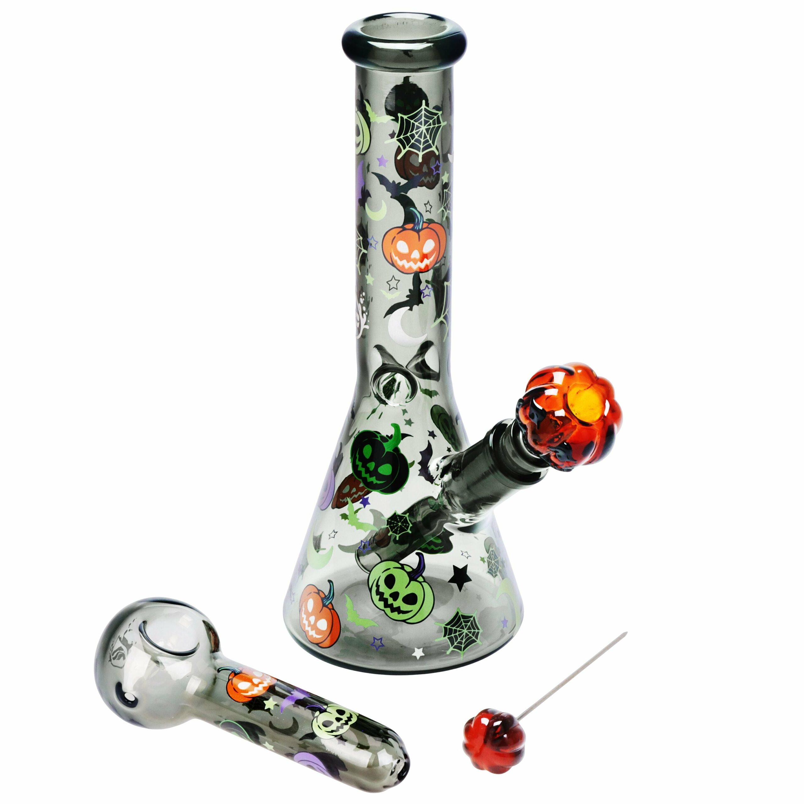 c6a961bb-fd9f-46d3-a43d-cfafe8bc06d7.jpg Pulsar Halloween Party Herb Pipe Glow Duo- 10" / 14mm F - Image 1