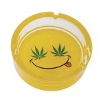 YELLOW SMILEY LEAF GLASS ASHTRAY
