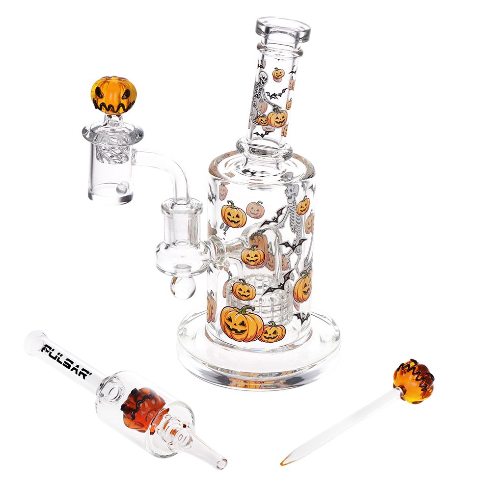 e477f64c-76da-4807-95d0-8448d0cbefd8.jpg Pulsar Halloween Ball Glass Dab Rig Set - 7.75" / 14mm F - Image 1